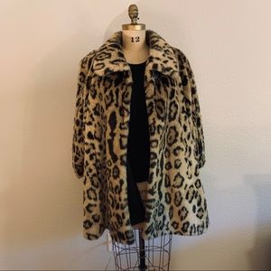 Leopard print faux fur coat